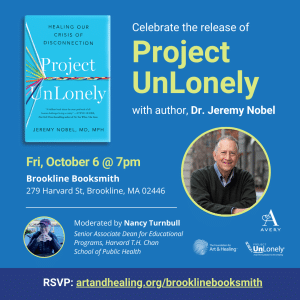Project UnLonely book launch event in Brookline, MA on 10/6/23